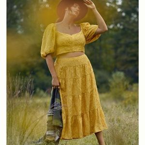 Anthropologie Gold Floral Skirt 2 piece set